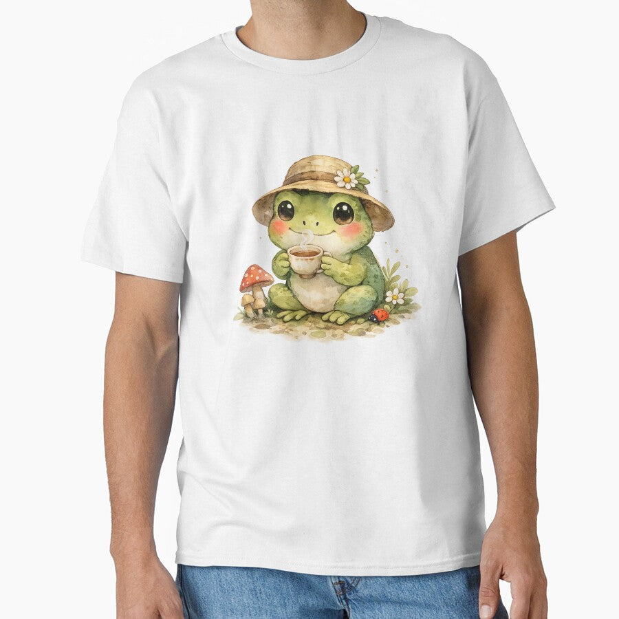 Cozy Frog Tea Time – Cute Watercolor Frog Cottagecore Illustration by StickyDelights