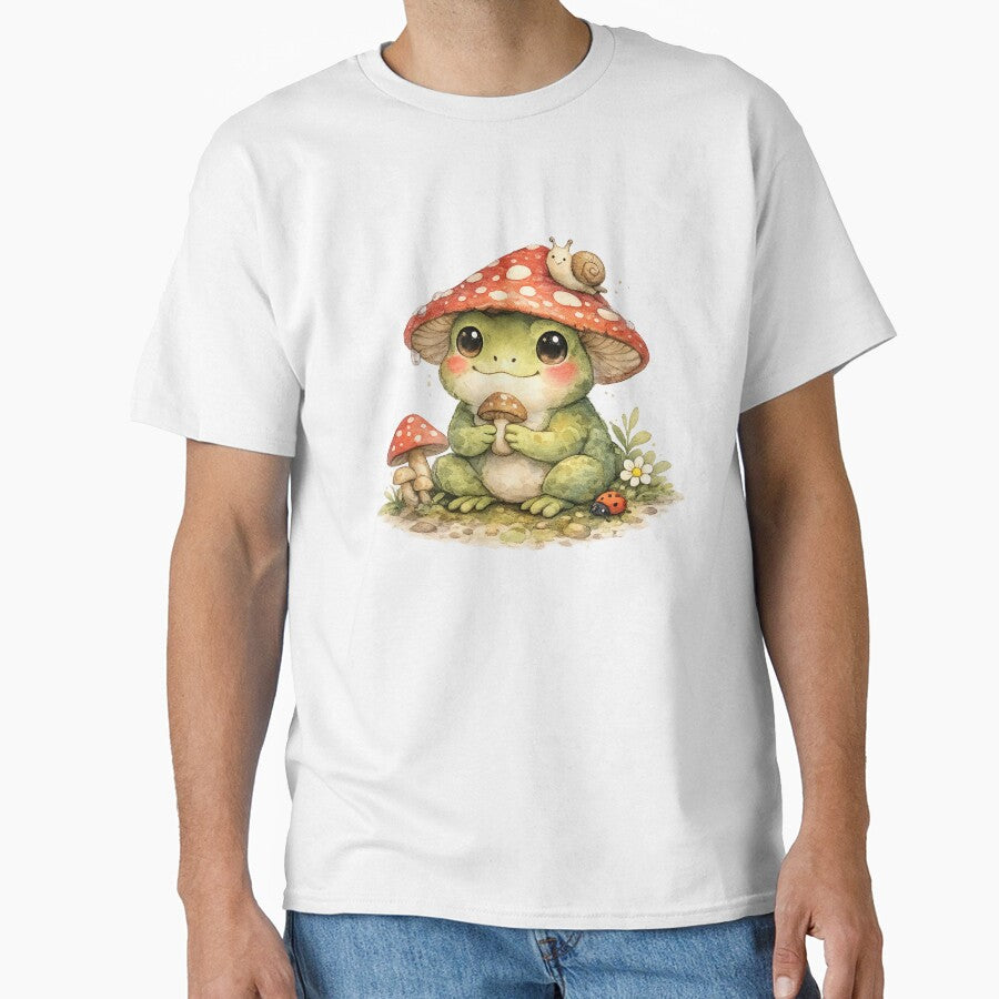 Cute Frog with Mushroom Hat – Cottagecore Watercolor Frog Illustration by StickyDelights