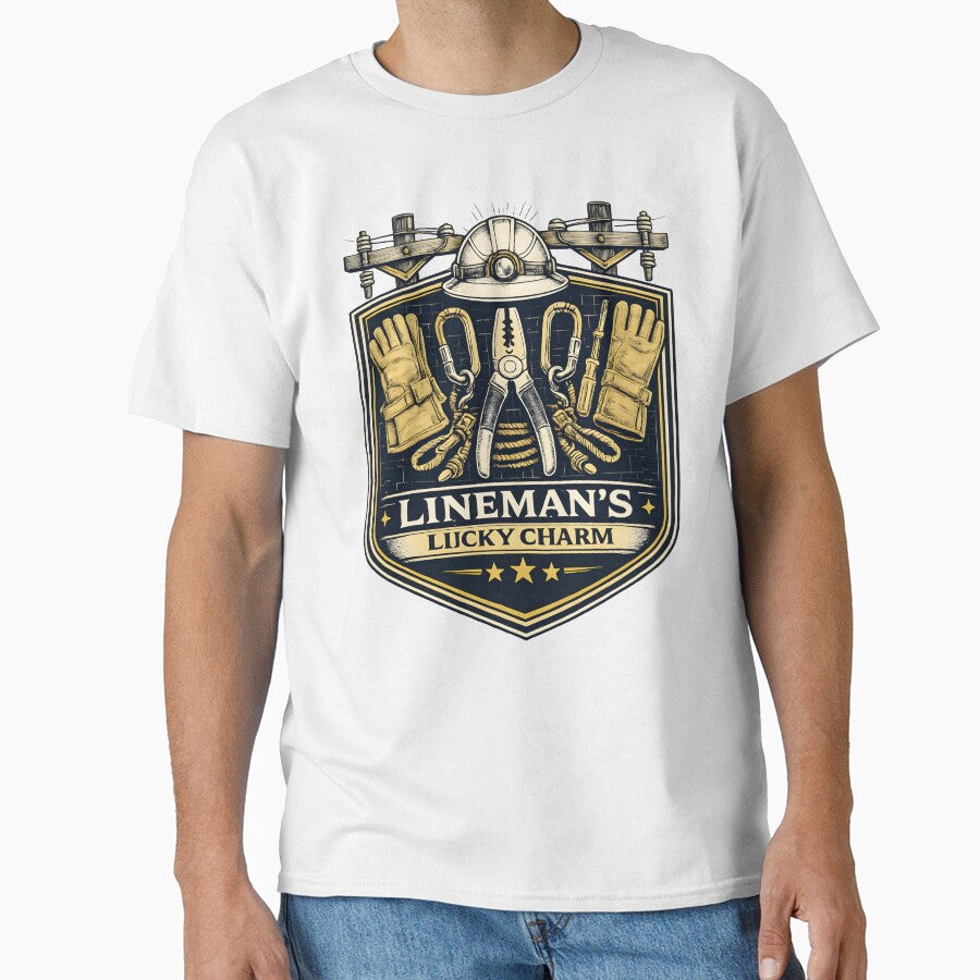 Lineman's Lucky Charm - Vintage Electrical Lineman Heritage Badge Proud Tradesman Graphic by DraftWorksTee