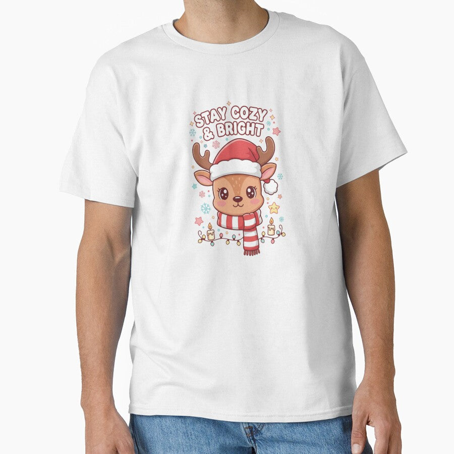 Stay Cozy & Bright - Cute Kawaii Christmas Reindeer by PinkGothica