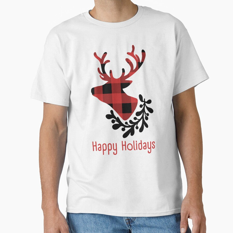 Red Black Green illustration Deer Christmas Men's classic tee by moro-arts
