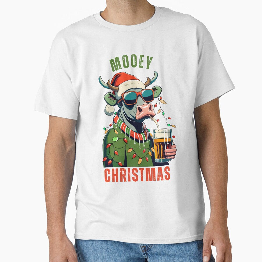 Mooey Christmas Highland Cow: Light Santa Hat T-Shirt by PiXilustratoArt