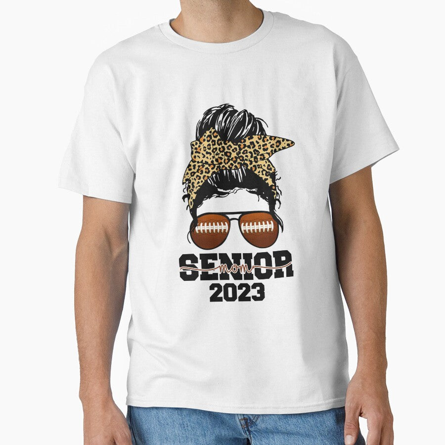 Senior Mom 2023 Football Player Design Matching Family Messy Bun by SeegerGant