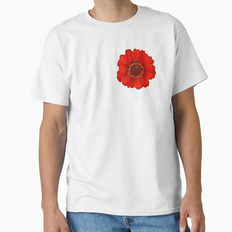 Bright Red Zinnia Flower With a Fly by monica-mirt