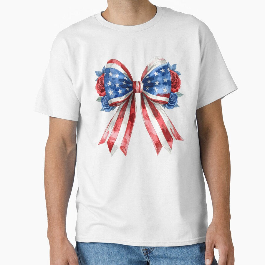 Patriotic Bow Sticker,Coquette USA Flag Ribbon,Red White Blue Floral Bow by Hnd-Design