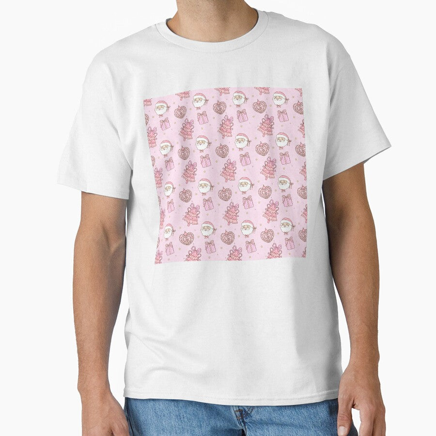 Cute Coquette Pink Christmas Trees & Santa Seamless Pattern by smeraldosecrets