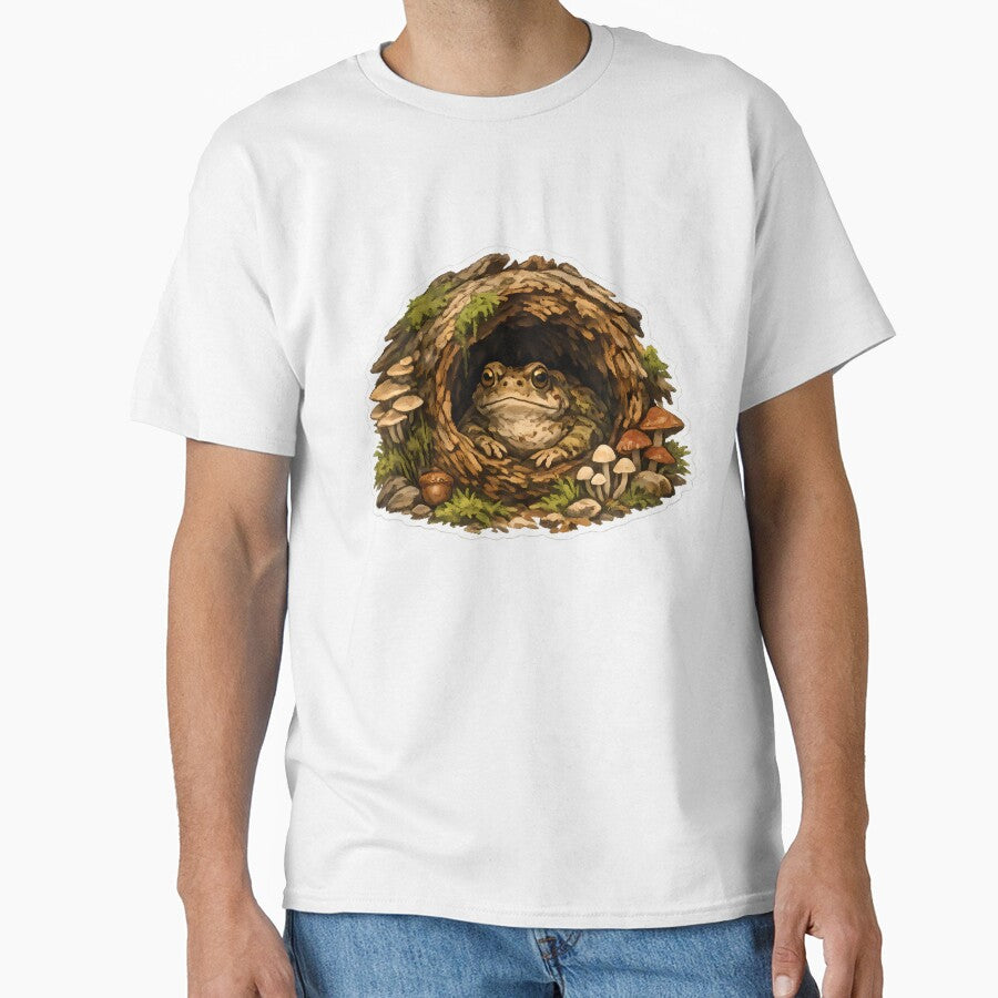 Cozy Toad Log Cottage – Goblincore Forest Frog Sticker by aquaterralife