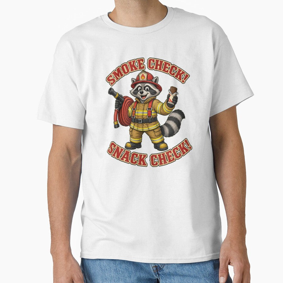 Funny Raccoon Firefighter Smoke and Snack Check Design by Kolibra