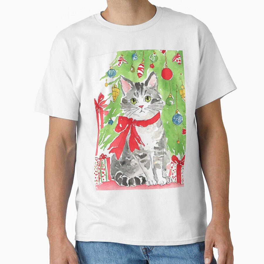 Christmas Cat Coquette Watercolor by Magnolia Valley Art