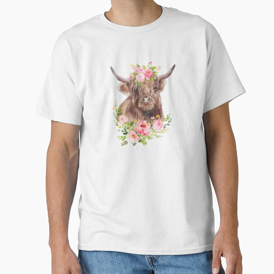 Highland cow with flowers by Sixtinebzh