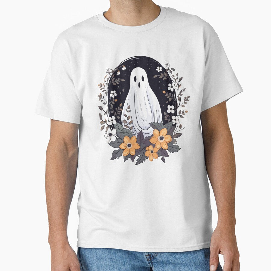 Hand Drawn Halloween Spooky Ghost with Flowers - Halloween Design by Just-Flowers