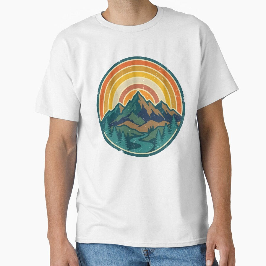 Vintage Mountain Sunset Landscape – Retro Outdoor Nature Design by JA World - Art & Design