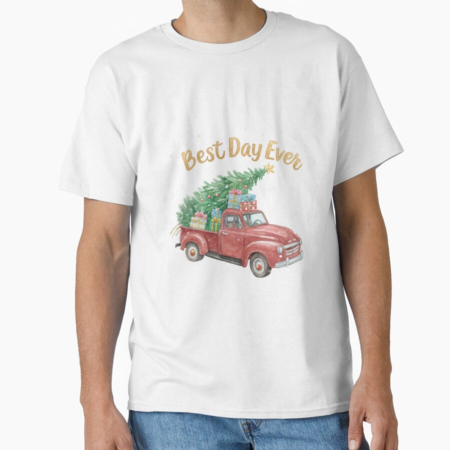 Best Day Ever Christmas Truck – Vintage Red Holiday Pickup with Tree & Gifts | Watercolor Art by Vivo Studio by VivoStudio
