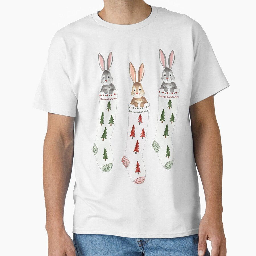 Bunny Stockings Coquette Christmas Watercolor by Magnolia Valley Art