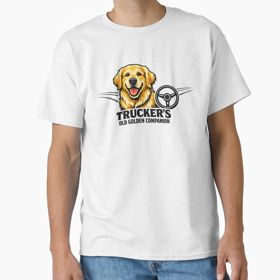 Trucker's Old Golden Companion Golden Retriever Trucker Gift T-Shirt by Sahil Randhawa