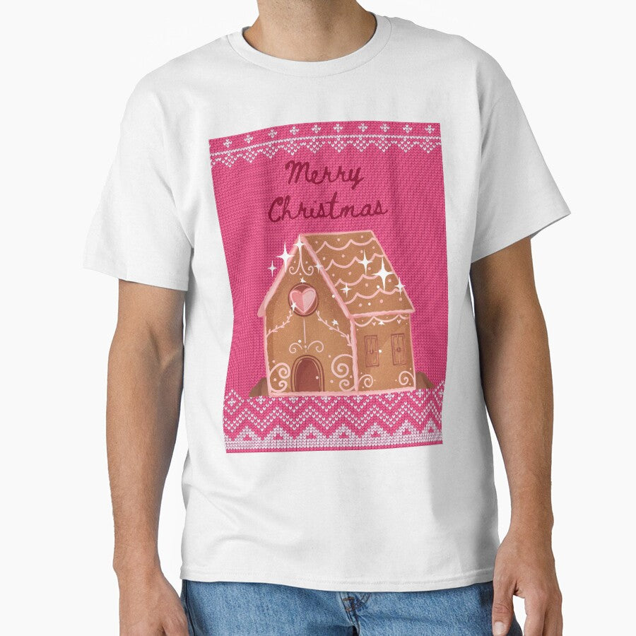 Cute Gingerbread House - Pink Christmas Sweater by bowsbotanicals