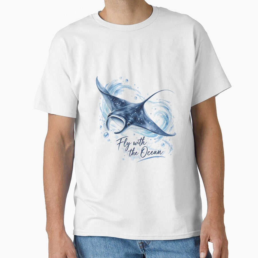 Fly with the Ocean – Manta Ray Watercolor Ocean Aesthetic by ColorNest Designs
