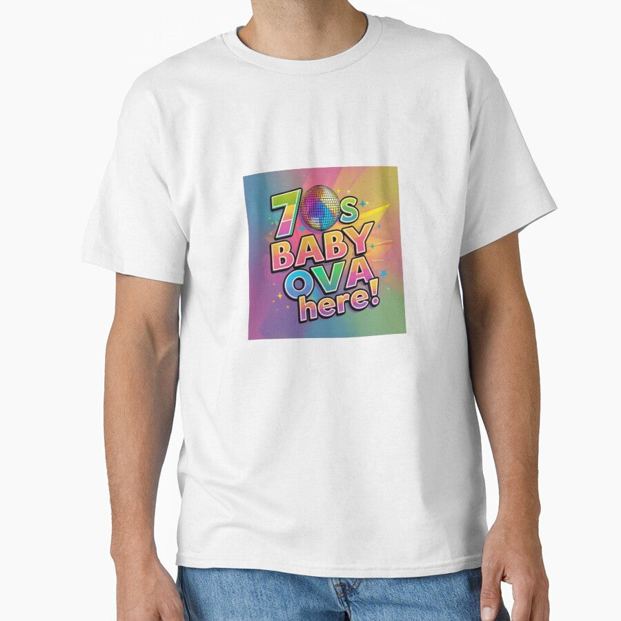’70s Baby Ova Here! Bright Disco Throwback Design by Virtue Village Kids