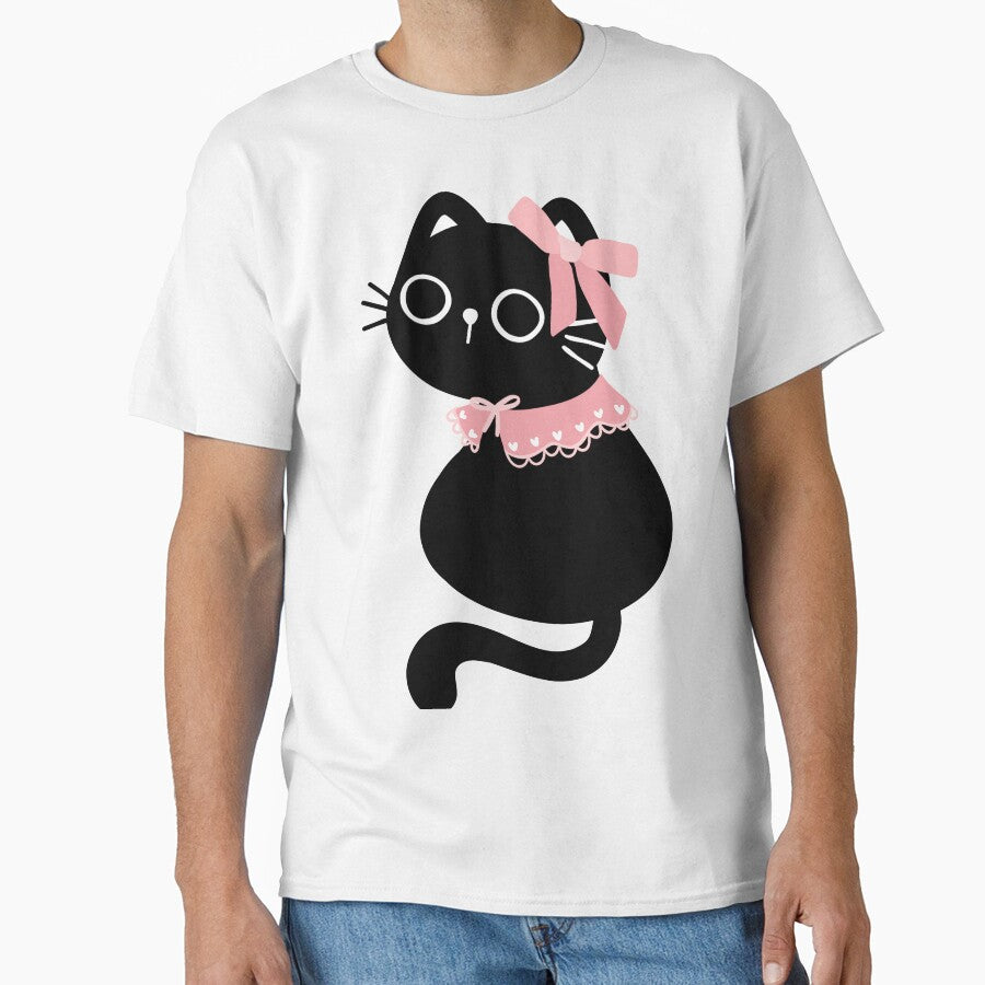 Coquette black cat with pink bow by Jan-Natsicha