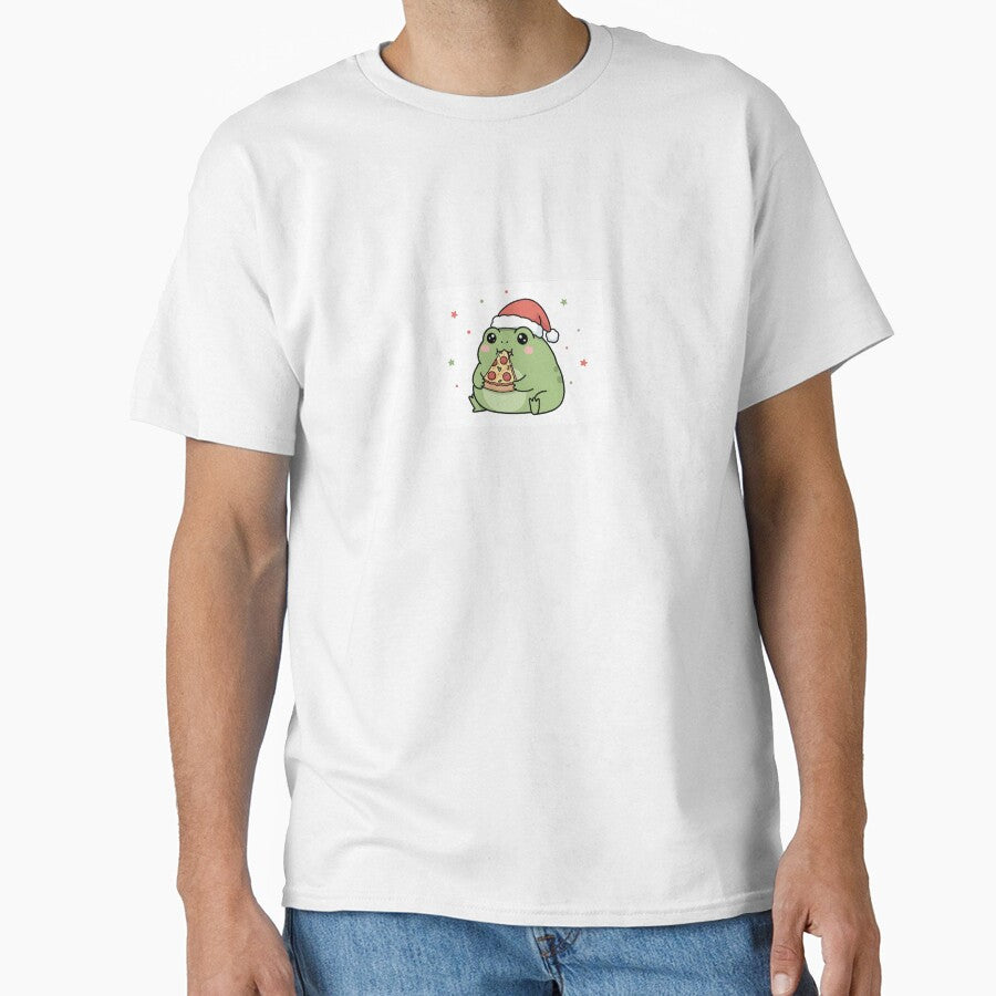 Kawaii christmas frog eating pizza by mayatA-rt