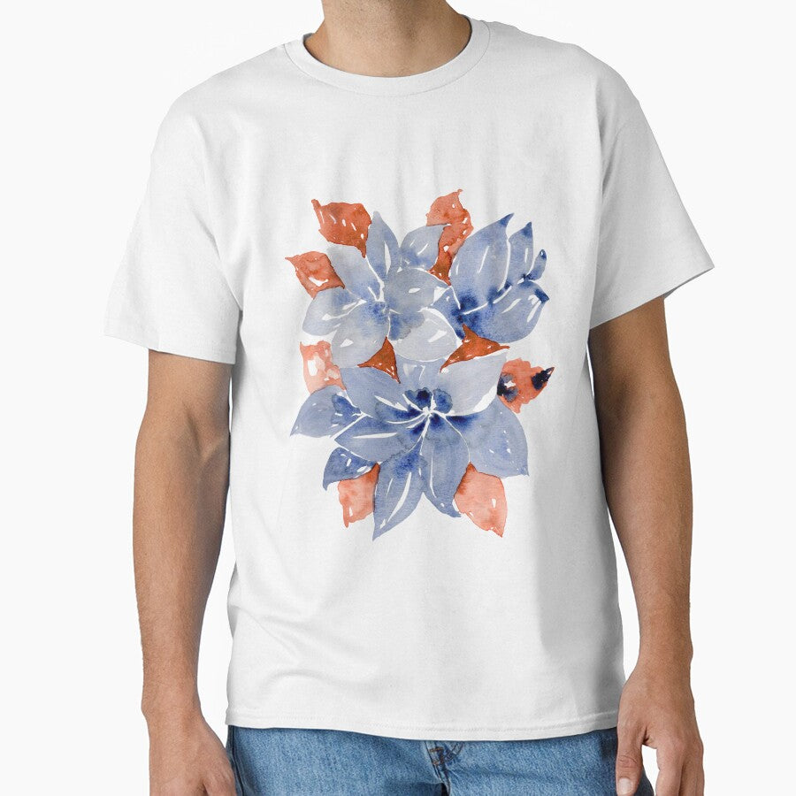 Blue and Terracotta Abstract Botanical Watercolour by ArithraStudio
