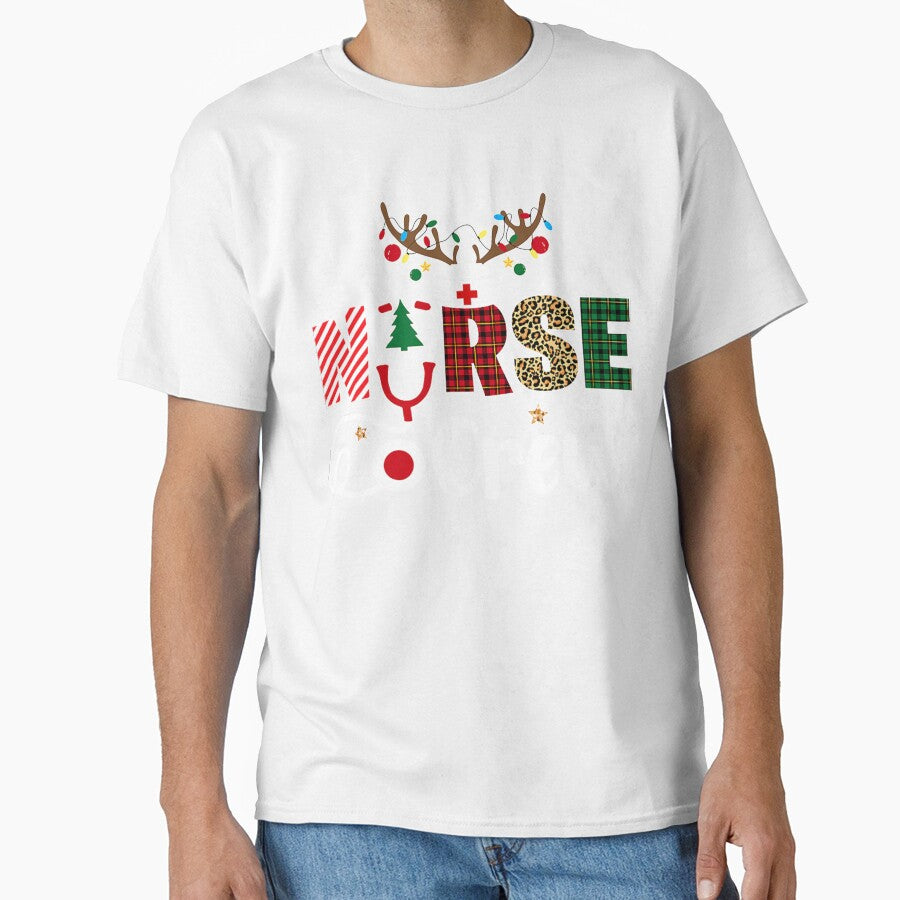 Christmas Nurse Crew Shirt For Women Scrub Tops Christmas T-Shirt by abigailbullock