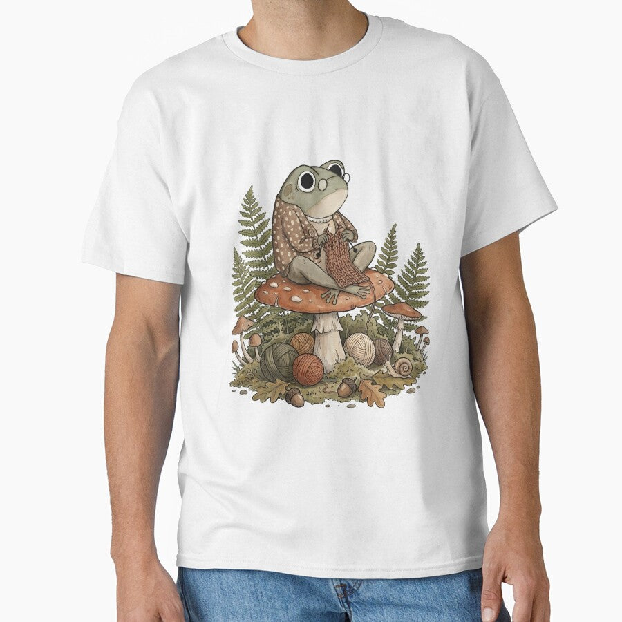 Cottagecore Frog Knitting Shirt Cute Mushroom Woodland Aesthetic Tee - Nature Lover Gift by bendypraetor0f