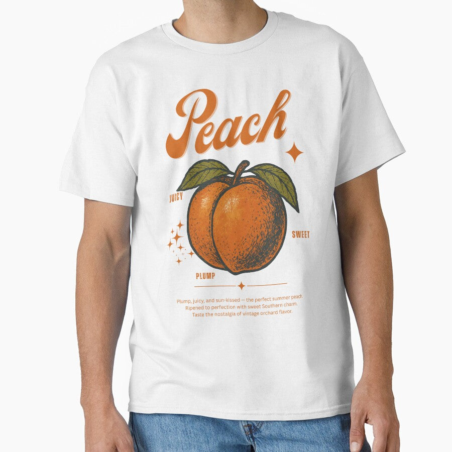 Vintage Peach Poster – Retro Fruit Aesthetic Design for Trendy T-Shirts & Vintage Style Apparel by Thehatinthecat