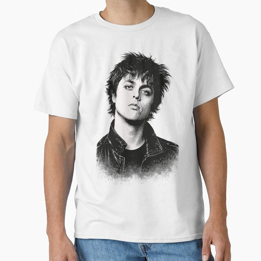Punk Rock Portrait T-Shirt – Black & White Halftone Retro Music Graphic Tee by OreoStudio