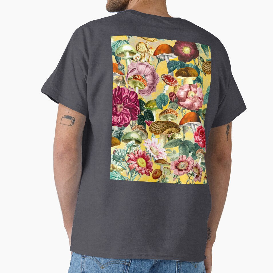 Vintage mushrooms and florals garden, shrooms and fungi, botanical pattern, mushrooms illustration, seamless pattern, yellow pattern trendy by ZeinabTaha