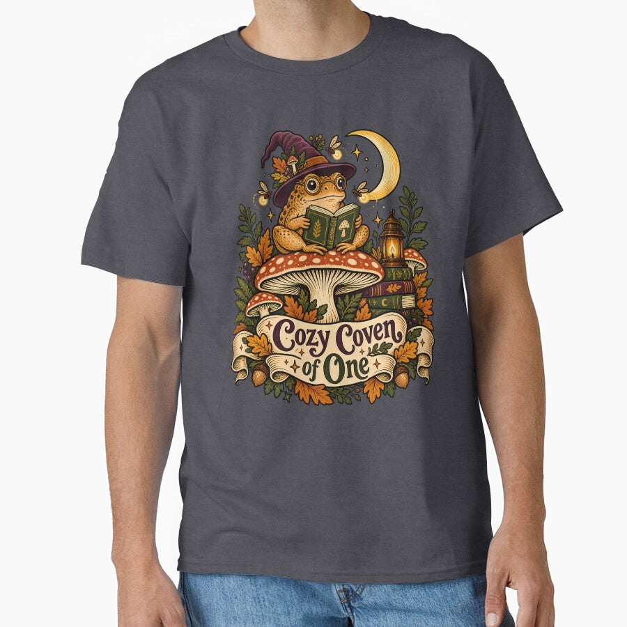 Gift for Book Lover, Mushroom Cottage Shirt, Cozy Coven of One, Gift for Her, Cottagecore Gift, Toad Lover Gift, Whimsical Nature Shirt, Bookish Gift by PRINYOS