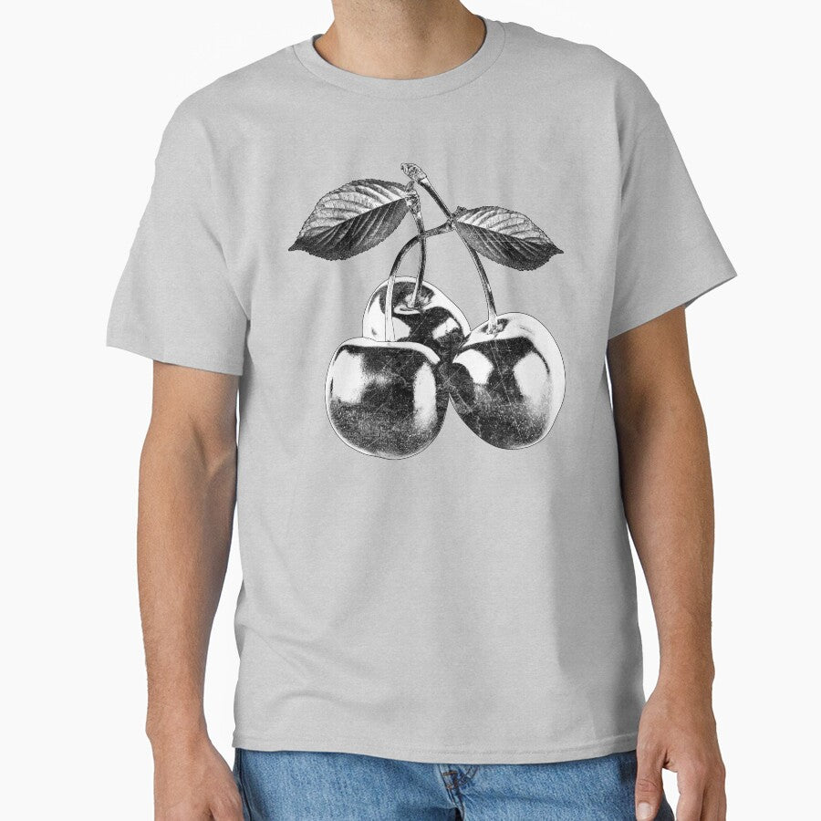 Dark Cherries Three Fruit Stem Leaves Botanical Still Life by Ghoul Enterprises