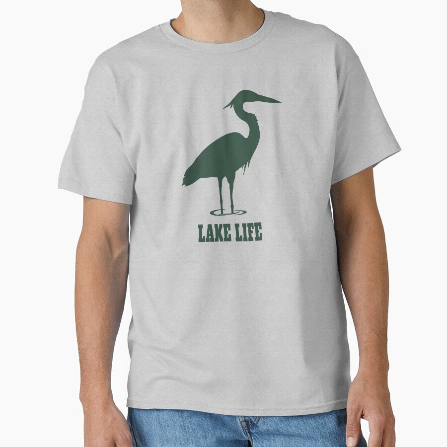 Lake Life Great Blue Heron Wading Silhouette - Dark Moss Green by BlueSkyTheory
