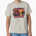 Miles To Go - Red Semi Truck Sunset City Skyline Art by NomadForge