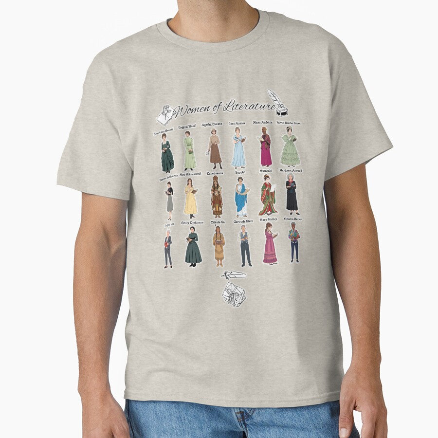 Women of Literature Art - Library Book Lover Gift T-Shirt by FotoLibreStudio
