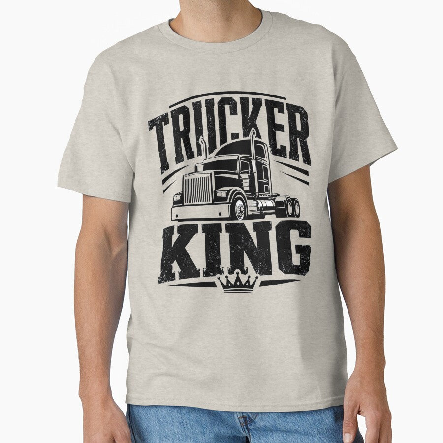 Trucker King Classic Monochrome Semi Truck - Crown Highway Graphic by Haque Designs