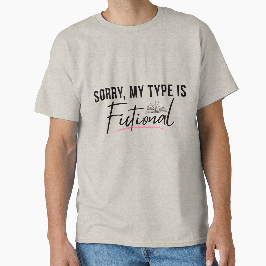 Sorry, My Type Is Fictional | Book Lover Quote with Open Book Illustration by Petal & Flame