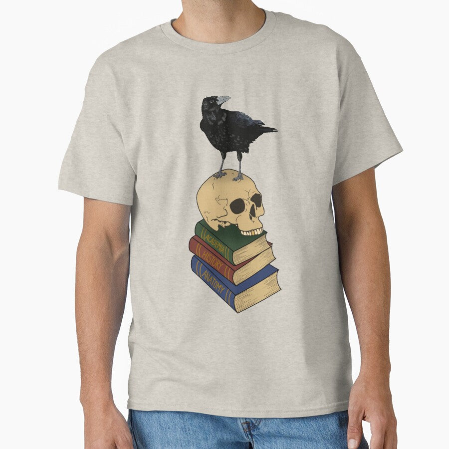 Dark Academia Crow on Skull on Stack of Books by easears
