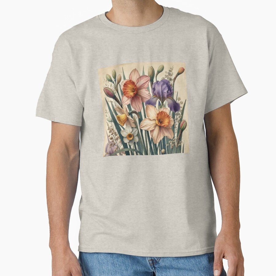 Vintage Narcissus and Iris Botanical Illustration by Rutvain