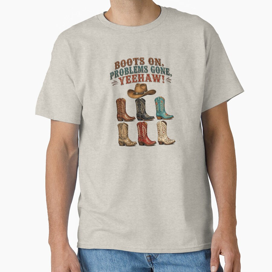 Boots On Problems Gone Yeehaw Funny Western Cowboy Boot Art by Evelashop