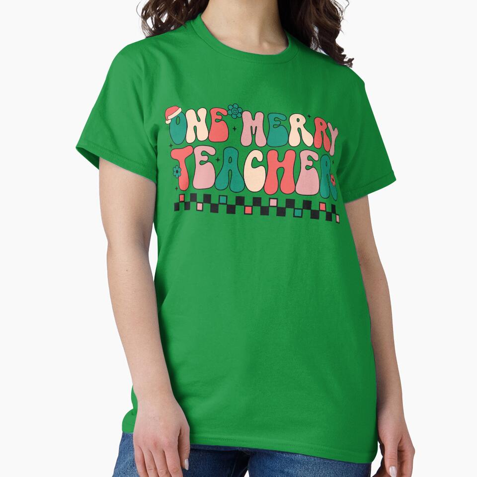 Retro One Merry Teacher , Holiday Teacher Shirt by DiatomDesigns