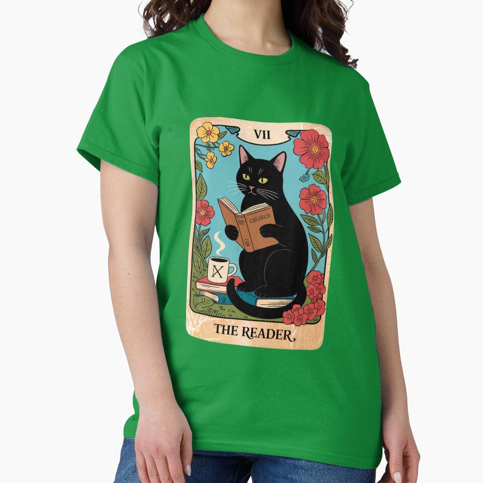 Book Lover Cat Illustration, Reading Cat with Coffee Cute Art by C3J7