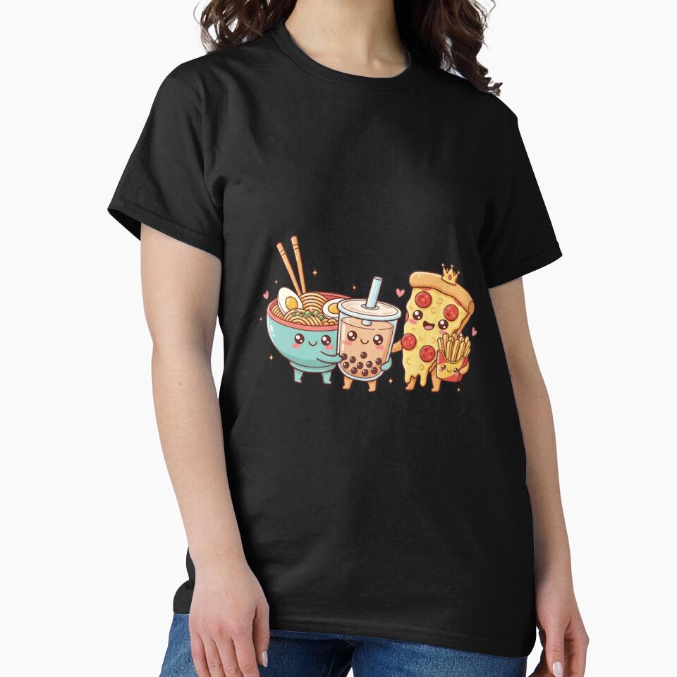 Kawaii Food Friends Cute Ramen Bubble Tea Pizza Fries Funny Design by ColorSplash123