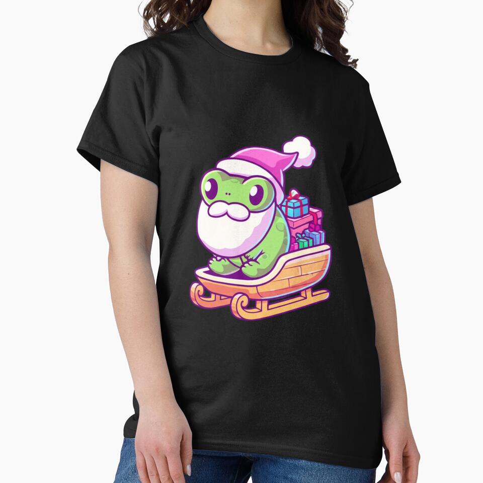 Chibi Santa Frog – Kawaii Cute Christmas Frog Riding Sleigh with Gifts Funny Holiday Art by ColorSplash123