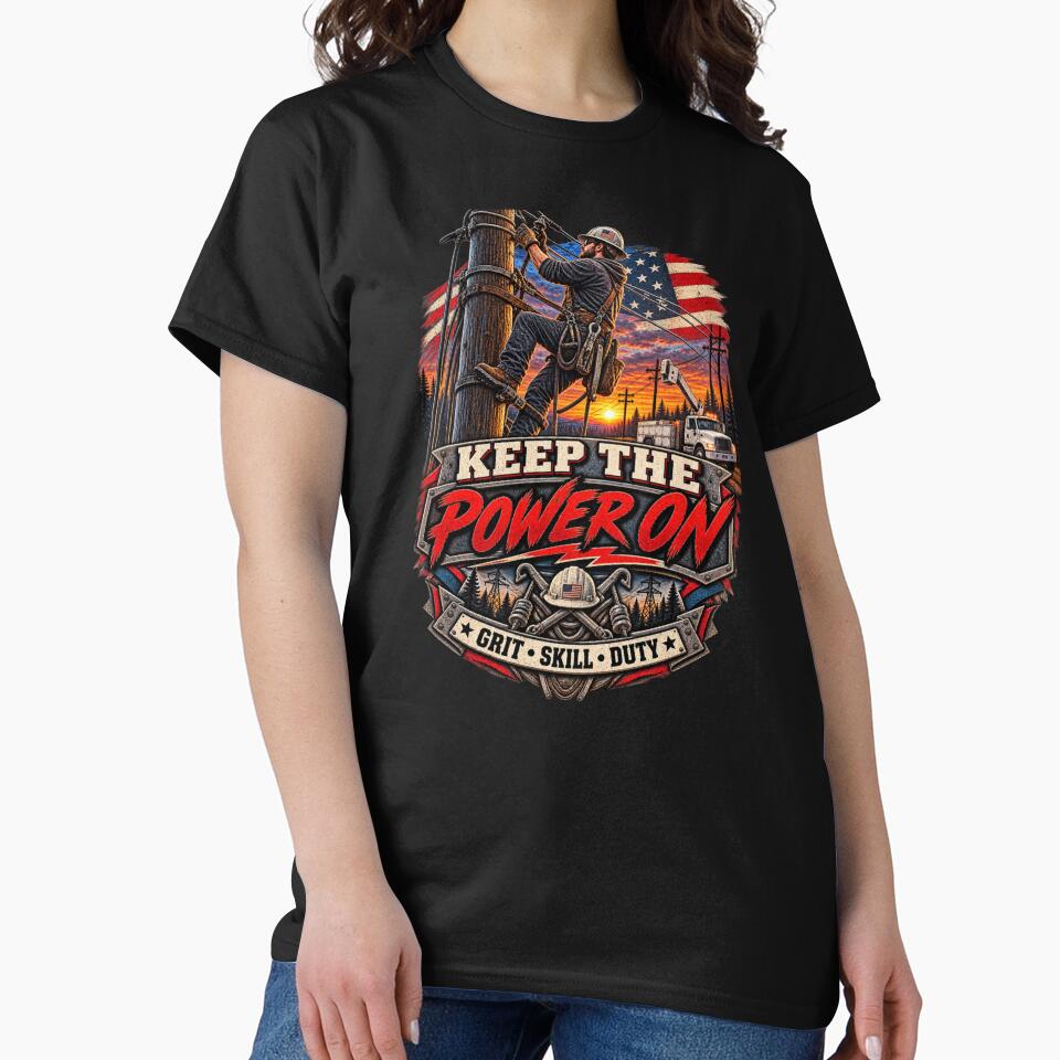 Keep the Power On - Vintage Lineman Electrician Workwear T-Shirt by DomKo10