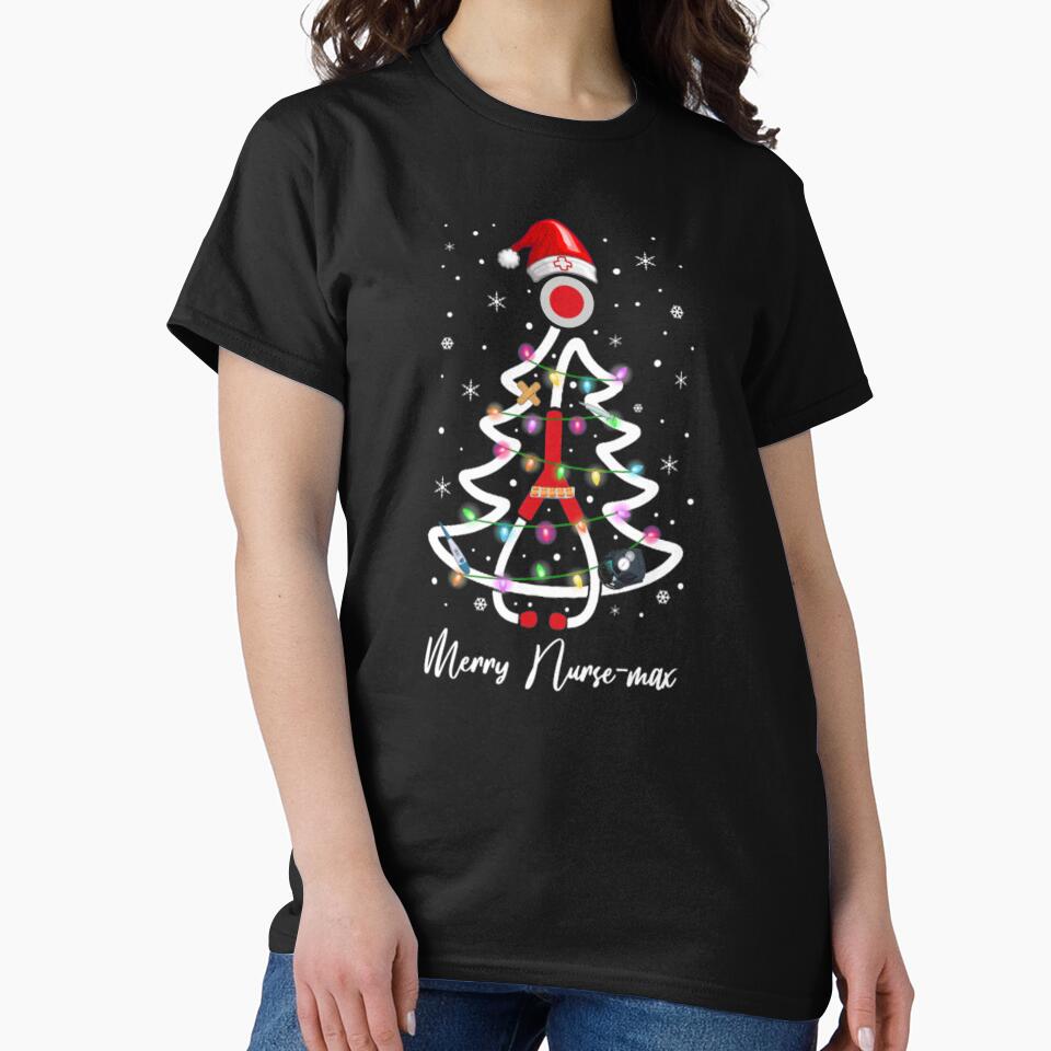 Womens Nurse Christmas Tree Lights Mask Tshirt by Clavitaps