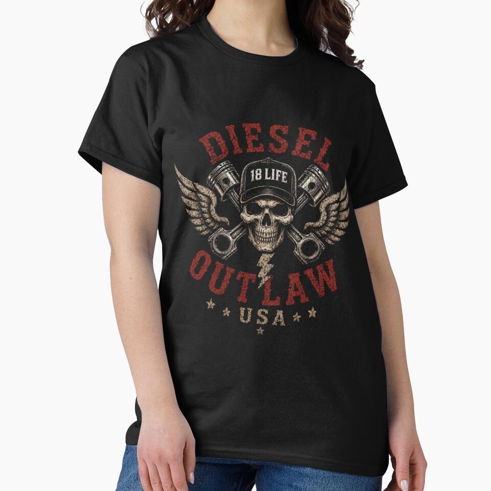 Diesel Outlaw USA Skull & Crossed Pistons | Vintage Diesel Trucker Graphic T-Shirt by Diesel outlaw