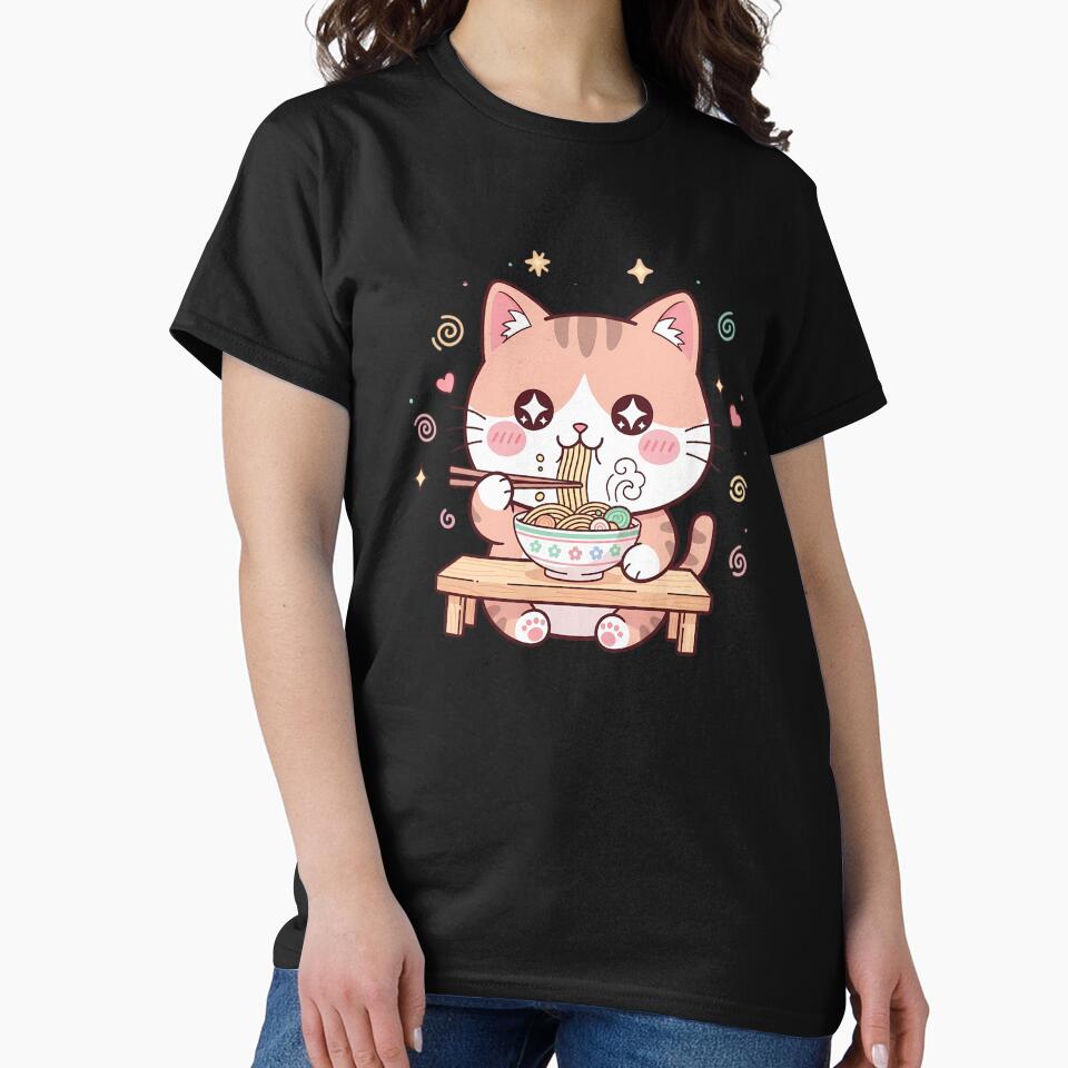 Kawaii Cat Eating Ramen Noodles Pastel Cute Japanese Food by GiftsForge