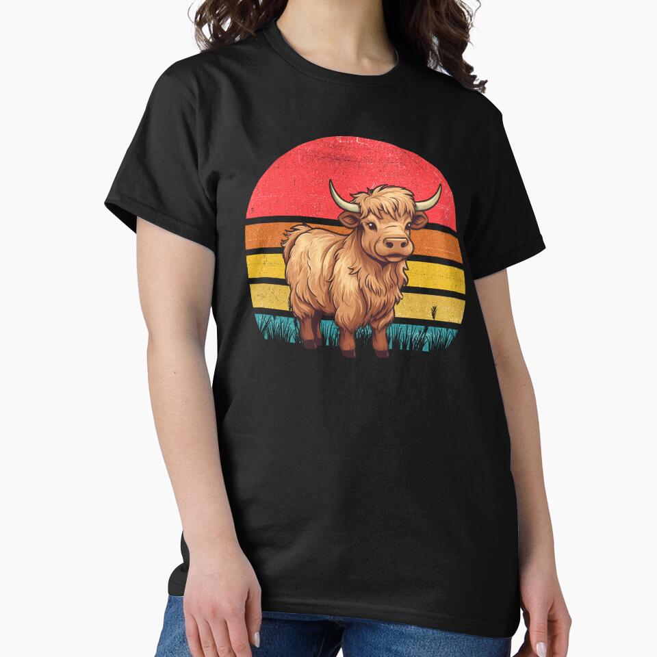 Highland Cow Vintage Retro Sunset by rafaeltto
