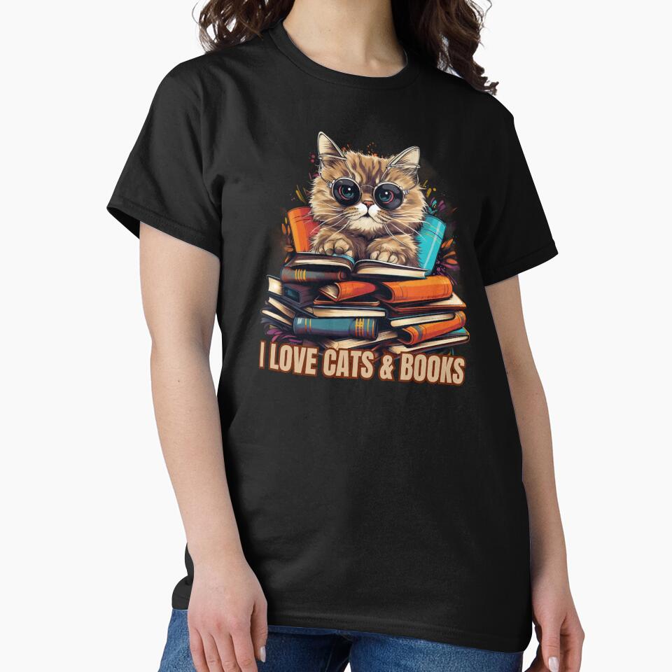 I love cats and books, cats books art design by OnionsFamily